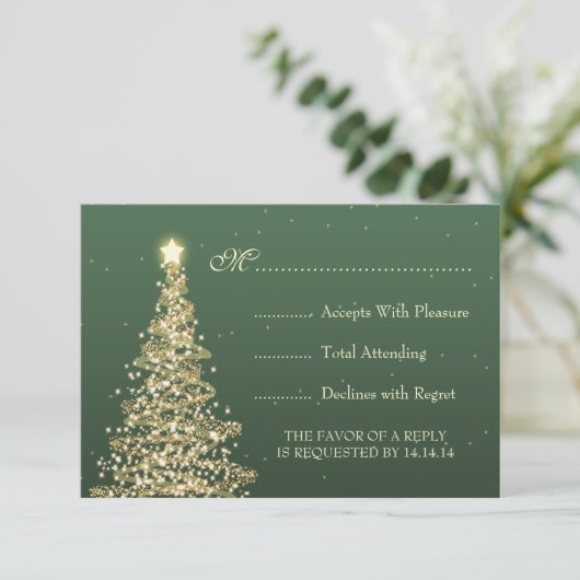 Elegant kerstbruiloft RSVP Gold Green (Staand voorkant)