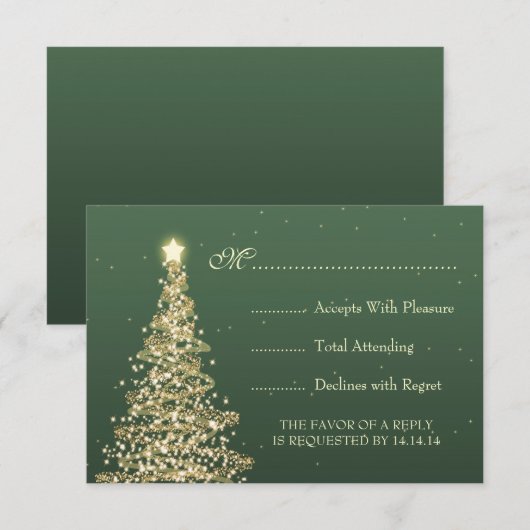 Elegant kerstbruiloft RSVP Gold Green (Voorkant / Achterkant)