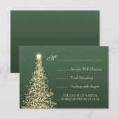 Elegant kerstbruiloft RSVP Gold Green Kaartje (Voorkant / Achterkant)