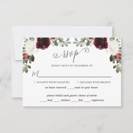 Elegant kerstbruiloft RSVP-kaart RSVP Kaartje (Voorkant)