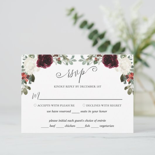Elegant kerstbruiloft RSVP-kaart RSVP Kaartje (Staand voorkant)