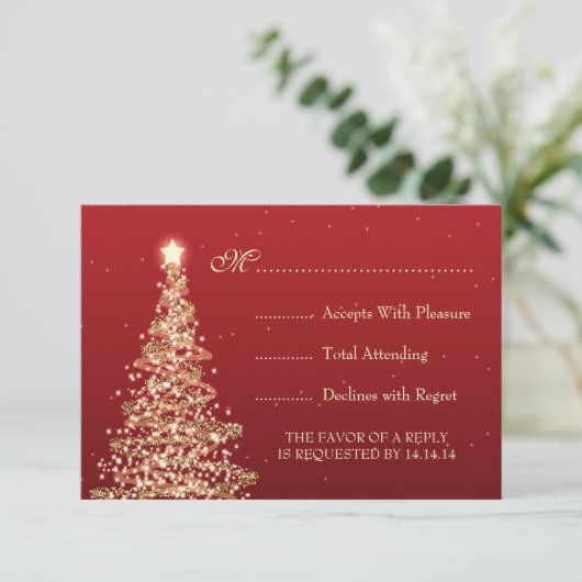 Elegant kerstbruiloft RSVP Red (Staand voorkant)