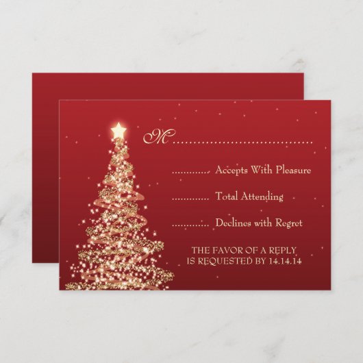 Elegant kerstbruiloft RSVP Red (Voorkant / Achterkant)