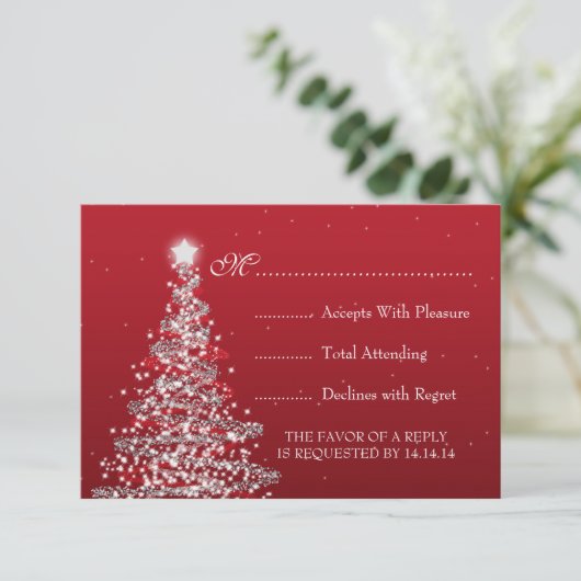 Elegant kerstbruiloft RSVP Red Silver (Staand voorkant)