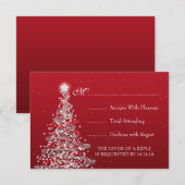 Elegant kerstbruiloft RSVP Red Silver (Voorkant / Achterkant)