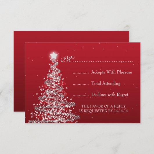 Elegant kerstbruiloft RSVP Red Silver (Voorkant / Achterkant)