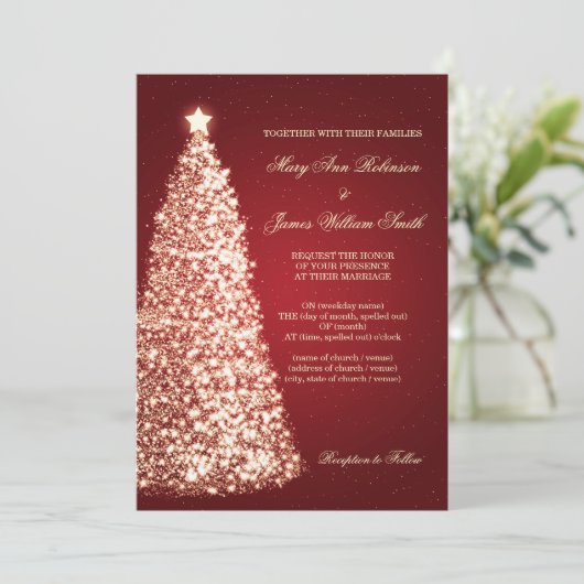 Elegant kerstbruiloft Sparkle Gold Red Kaart (Staand voorkant)