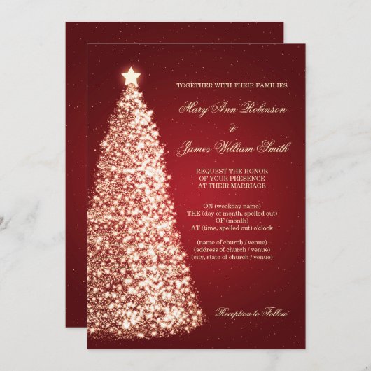 Elegant kerstbruiloft Sparkle Gold Red Kaart (Voorkant / Achterkant)
