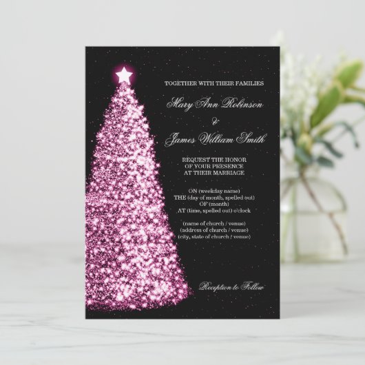 Elegant kerstbruiloft Sparkle Pink Kaart (Staand voorkant)