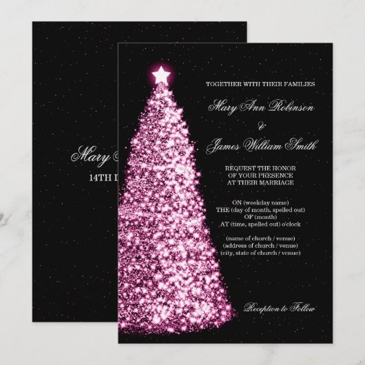 Elegant kerstbruiloft Sparkle Pink Kaart (Voorkant / Achterkant)