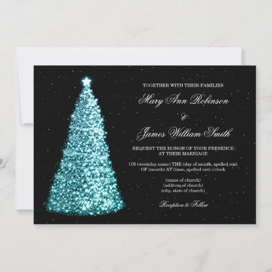 Elegant kerstbruiloft Sparkle Tree Turquoise Kaart (Voorkant)