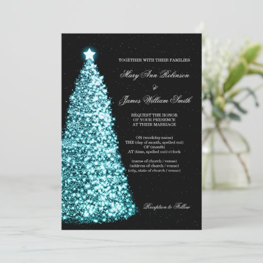 Elegant kerstbruiloft Sparkle Turquoise Kaart (Staand voorkant)