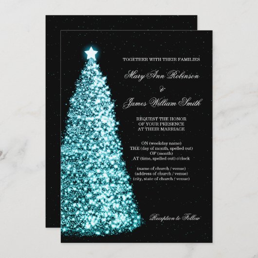 Elegant kerstbruiloft Sparkle Turquoise Kaart (Voorkant / Achterkant)