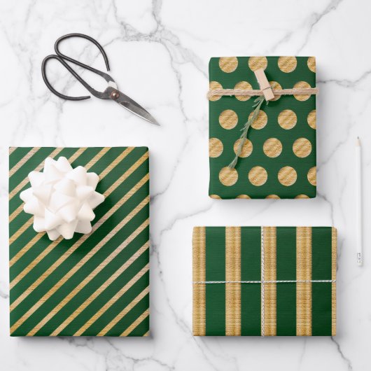 Elegant kerstcadeau Green Gold Pattern Gift Inpakpapier Vel (Voorkant)
