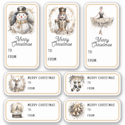 Elegant kerstcadeau Tags Notenkraker Gold Sticker (Voorkant)