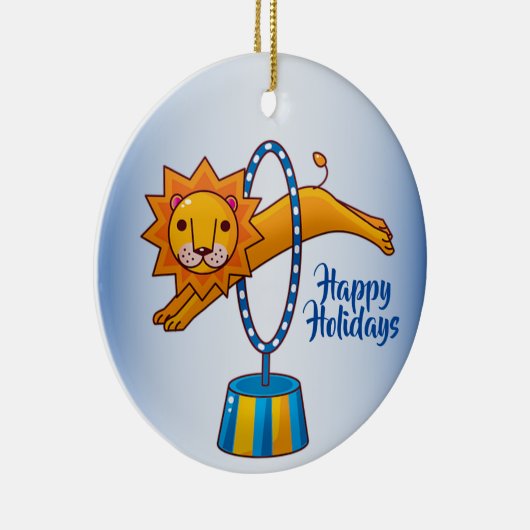 Elegant Kerstcircus Lion Feestdagen Blue Keramisch Ornament (Rechts)