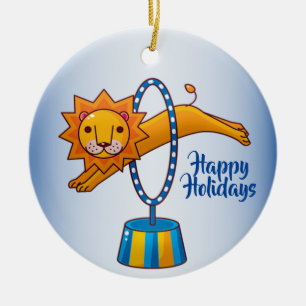 Elegant Kerstcircus Lion Feestdagen Blue Keramisch Ornament
