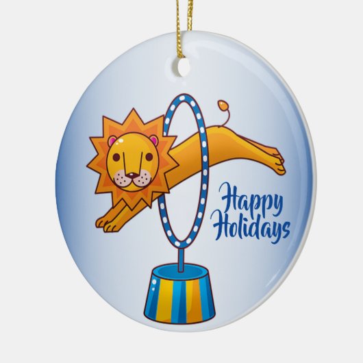 Elegant Kerstcircus Lion Feestdagen Blue Keramisch Ornament (Links)