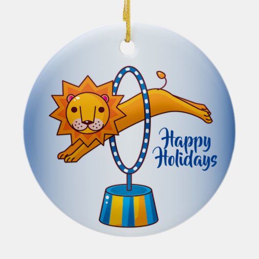 Elegant Kerstcircus Lion Feestdagen Blue Keramisch Ornament (Achterkant)
