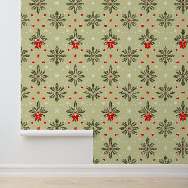 Elegant kerstdennen en boog patroon behang (Applicatie)