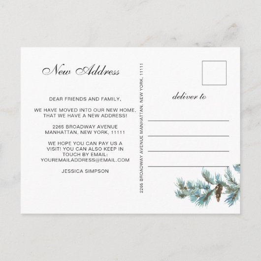 Elegant KerstdenPinecones Moving Announding Briefkaart (Achterkant)