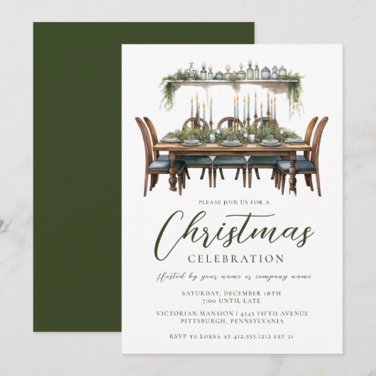 Elegant kerstdiner Corporate/Persoonlijk Kaart (Voorkant / Achterkant)