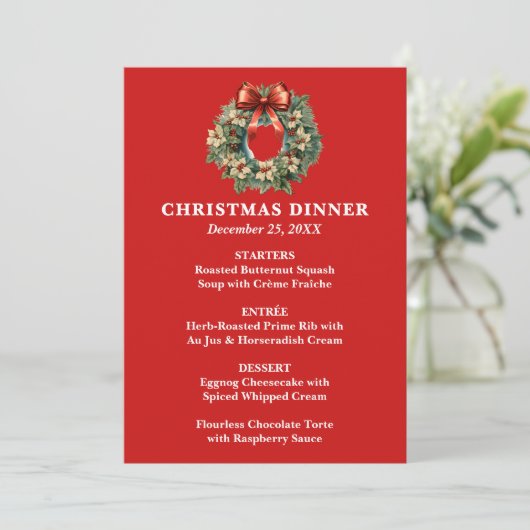 Elegant kerstdiner met kerstkrans menu (Staand voorkant)