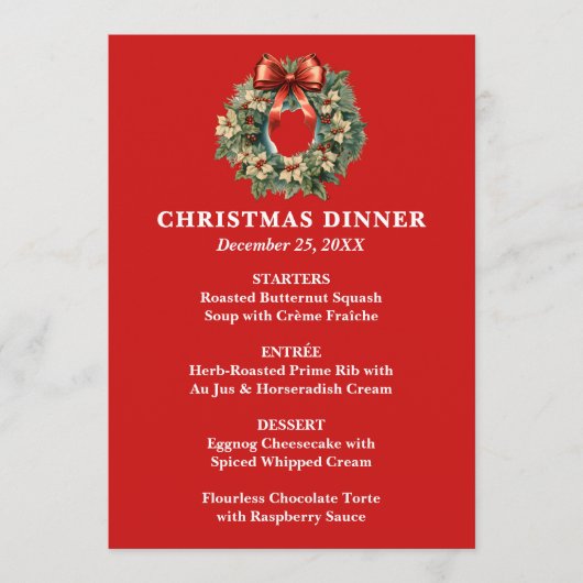 Elegant kerstdiner met kerstkrans menu (Voorkant)