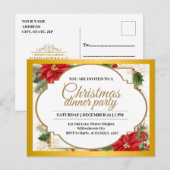 Elegant kerstdiner Party Gold & Poinsettia Briefkaart (Voorkant / Achterkant)