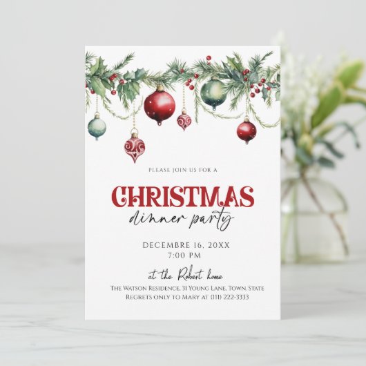 Elegant kerstdiner Uitnodiging voor een kerstfeest (Staand voorkant)