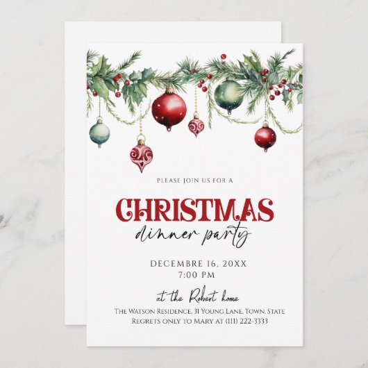 Elegant kerstdiner Uitnodiging voor een kerstfeest (Voorkant / Achterkant)