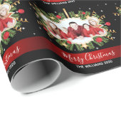 Elegant kerstfamilie Foto zwart, aangepast rood Cadeaupapier (Rol Hoek)