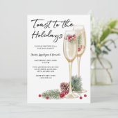 Elegant Kerstfeest Champagne Glas Kaart (Staand voorkant)