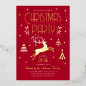 Elegant Kerstfeest Deep Red Folie Invitation Folie Feestdagenkaart (Voorkant)