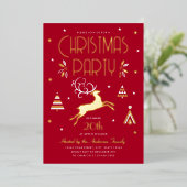 Elegant Kerstfeest Deep Red Folie Invitation Folie Feestdagenkaart (Staand Voorkant)