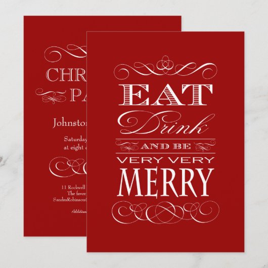 Elegant Kerstfeest - Eat Drink en zijn Merry Kaart (Voorkant / Achterkant)