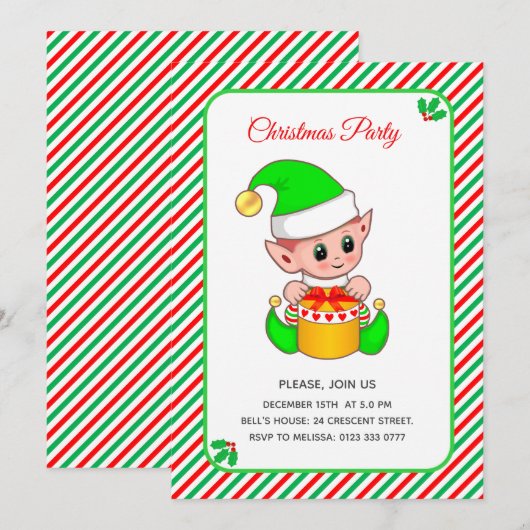 Elegant Kerstfeest Elf Kerstfeest Kaart (Voorkant / Achterkant)