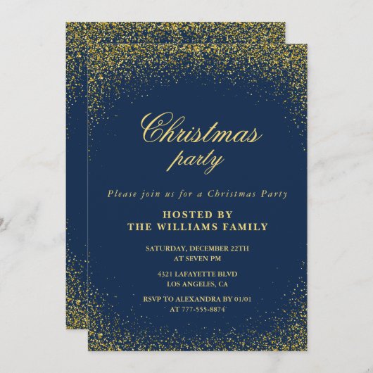 Elegant Kerstfeest Gold Navy Glam Kaart (Voorkant / Achterkant)