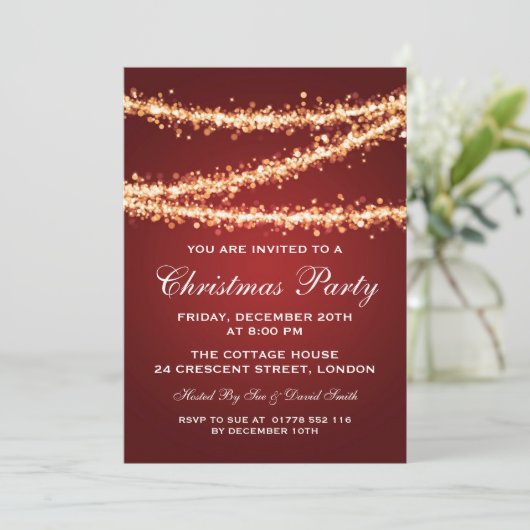 Elegant kerstfeest Gold String Lights Red Kaart (Staand voorkant)