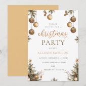 Elegant Kerstfeest Gouden Waterverf Glitter Kaart (Voorkant / Achterkant)