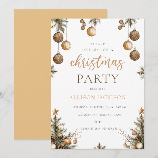 Elegant Kerstfeest Gouden Waterverf Glitter Kaart (Voorkant / Achterkant)