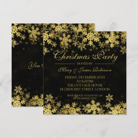 Elegant Kerstfeest Gouden Winter Sneeuwvlokken Kaart (Voorkant / Achterkant)
