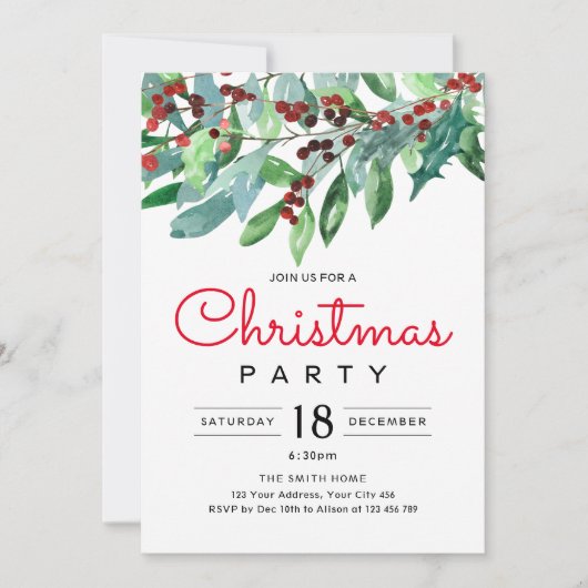 Elegant kerstfeest Greenery Holiday Kaart (Voorkant)