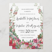 Elegant kerstfeest Greenery Red Floral Wedding Kaart (Voorkant / Achterkant)