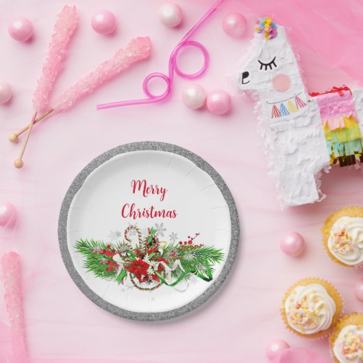 Elegant Kerstfeest Groen met Glitter Papieren Bordje (Feest)