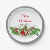 Elegant Kerstfeest Groen met Glitter Papieren Bordje (Voorkant)