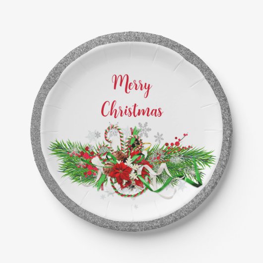 Elegant Kerstfeest Groen met Glitter Papieren Bordje (Voorkant)