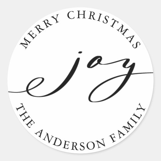Elegant Kerstfeest Joy Black & White Holiday Ronde Sticker (Voorkant)