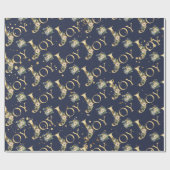Elegant Kerstfeest Joy Floral Gold Glitter Blue Cadeaupapier (Vlak)