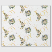 Elegant Kerstfeest Joy Floral Gold Glitter Cadeaupapier (Vlak)